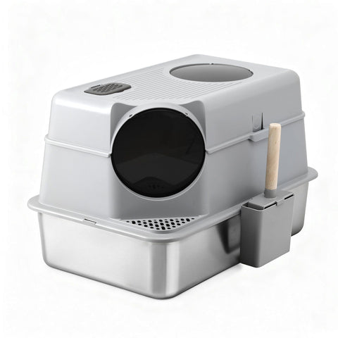 Darrahopens Pet Care > Cat Supplies > Cat Litter i.Pet Cat Litter Box Large Stainless Steel High Sided Pet Toilet Odour Control