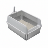 Darrahopens Pet Care > Cat Supplies > Cat Litter P&P Grey Silver Stainless Steel Cat Litter Box with High Sides, Open Top and Scoop
