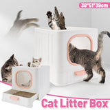 Darrahopens Pet Care > Cat Supplies > Cat Litter Pink Fully Enclosed Cat Litter Box Large Plastic Toilet for Cats with Lid Tray