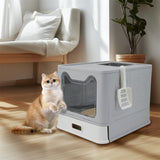 Darrahopens Pet Care > Cat Supplies > Cat Litter Stainless Steel Enclosed Cat Litter Box Top Exit Pet Toilet Box w/ Litter Scoop