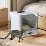 Darrahopens Pet Care > Cat Supplies > Cat Litter Stainless Steel Enclosed Cat Litter Box Top Exit Pet Toilet Box w/ Litter Scoop