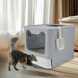 Darrahopens Pet Care > Cat Supplies > Cat Litter Stainless Steel Enclosed Cat Litter Box Top Exit Pet Toilet Box w/ Litter Scoop