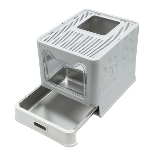 Darrahopens Pet Care > Cat Supplies > Cat Litter Stainless Steel Enclosed Cat Litter Box Top Exit Pet Toilet Box w/ Litter Scoop