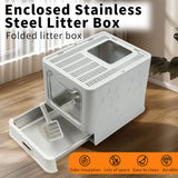 Darrahopens Pet Care > Cat Supplies > Cat Litter Stainless Steel Enclosed Cat Litter Box Top Exit Pet Toilet Box w/ Litter Scoop