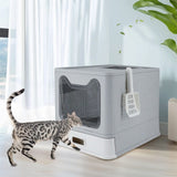 Darrahopens Pet Care > Cat Supplies > Cat Litter Stainless Steel Enclosed Cat Litter Box Top Exit Pet Toilet Box w/ Litter Scoop