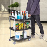 Darrahopens Pet Care > Cat Supplies > Cat Litter VEVOR Foldable Utility Service Cart, 3 Shelf 165LBS Heavy Duty Plastic Rolling Cart with Lockable Wheels, Ergonomic Handle, Portable Garage Tool Cart for Warehouse/Office/Home(25.62"x15.43"x32.76")