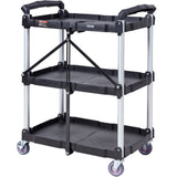 Darrahopens Pet Care > Cat Supplies > Cat Litter VEVOR Foldable Utility Service Cart, 3 Shelf 165LBS Heavy Duty Plastic Rolling Cart with Lockable Wheels, Ergonomic Handle, Portable Garage Tool Cart for Warehouse/Office/Home(25.62"x15.43"x32.76")