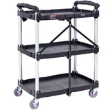Darrahopens Pet Care > Cat Supplies > Cat Litter VEVOR Foldable Utility Service Cart, 3 Shelf 165LBS Heavy Duty Plastic Rolling Cart with Lockable Wheels, Ergonomic Handle, Portable Garage Tool Cart for Warehouse/Office/Home(25.62"x15.43"x32.76")