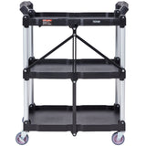 Darrahopens Pet Care > Cat Supplies > Cat Litter VEVOR Foldable Utility Service Cart, 3 Shelf 165LBS Heavy Duty Plastic Rolling Cart with Lockable Wheels, Ergonomic Handle, Portable Garage Tool Cart for Warehouse/Office/Home(25.62"x15.43"x32.76")