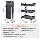 Darrahopens Pet Care > Cat Supplies > Cat Litter VEVOR Foldable Utility Service Cart, 3 Shelf 165LBS Heavy Duty Plastic Rolling Cart with Lockable Wheels, Ergonomic Handle, Portable Garage Tool Cart for Warehouse/Office/Home(25.62"x15.43"x32.76")