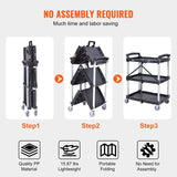 Darrahopens Pet Care > Cat Supplies > Cat Litter VEVOR Foldable Utility Service Cart, 3 Shelf 165LBS Heavy Duty Plastic Rolling Cart with Lockable Wheels, Ergonomic Handle, Portable Garage Tool Cart for Warehouse/Office/Home(25.62"x15.43"x32.76")