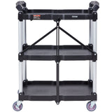 Darrahopens Pet Care > Cat Supplies > Cat Litter VEVOR Foldable Utility Service Cart, 3 Shelf 165LBS Heavy Duty Plastic Rolling Cart with Lockable Wheels, Ergonomic Handle, Portable Garage Tool Cart for Warehouse/Office/Home(25.62"x15.43"x32.76")