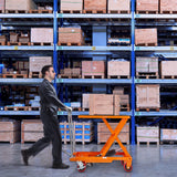 Darrahopens Pet Care > Cat Supplies > Cat Litter VEVOR Hydraulic Lift Table Cart, 500lbs Capacity 28.5" Lifting Height, Manual Single Scissor Lift Table with 4 Wheels and Non-slip Pad, Hydraulic Scissor Cart for Material Handling, Orange