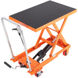 Darrahopens Pet Care > Cat Supplies > Cat Litter VEVOR Hydraulic Lift Table Cart, 500lbs Capacity 28.5" Lifting Height, Manual Single Scissor Lift Table with 4 Wheels and Non-slip Pad, Hydraulic Scissor Cart for Material Handling, Orange