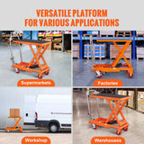 Darrahopens Pet Care > Cat Supplies > Cat Litter VEVOR Hydraulic Lift Table Cart, 500lbs Capacity 28.5" Lifting Height, Manual Single Scissor Lift Table with 4 Wheels and Non-slip Pad, Hydraulic Scissor Cart for Material Handling, Orange