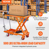Darrahopens Pet Care > Cat Supplies > Cat Litter VEVOR Hydraulic Lift Table Cart, 500lbs Capacity 28.5" Lifting Height, Manual Single Scissor Lift Table with 4 Wheels and Non-slip Pad, Hydraulic Scissor Cart for Material Handling, Orange