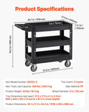 Darrahopens Pet Care > Cat Supplies > Cat Litter VEVOR Utility Service Cart, 550 LBS Laod Capacity, 3 Shelf Heavy Duty Plastic Rolling Utility Cart with 360° Swivel Wheels (2 with Brakes), Ergonomic Storage Handle for Warehouse/Garage/Cleaning