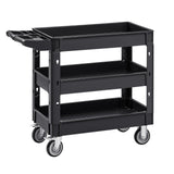 Darrahopens Pet Care > Cat Supplies > Cat Litter VEVOR Utility Service Cart, 550 LBS Laod Capacity, 3 Shelf Heavy Duty Plastic Rolling Utility Cart with 360° Swivel Wheels (2 with Brakes), Ergonomic Storage Handle for Warehouse/Garage/Cleaning