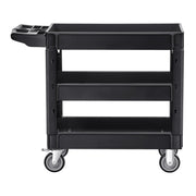 Darrahopens Pet Care > Cat Supplies > Cat Litter VEVOR Utility Service Cart, 550 LBS Laod Capacity, 3 Shelf Heavy Duty Plastic Rolling Utility Cart with 360° Swivel Wheels (2 with Brakes), Ergonomic Storage Handle for Warehouse/Garage/Cleaning
