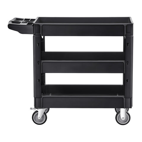 Darrahopens Pet Care > Cat Supplies > Cat Litter VEVOR Utility Service Cart, 550 LBS Laod Capacity, 3 Shelf Heavy Duty Plastic Rolling Utility Cart with 360° Swivel Wheels (2 with Brakes), Ergonomic Storage Handle for Warehouse/Garage/Cleaning