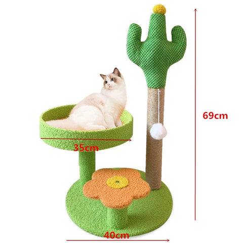 Darrahopens Pet Care > Cat Supplies > Cat Scratchers Green Cactus Pineapple Cat Tree with Scratching Post & Cozy Perch - Multi-Level Cat Tower with Flower Platform and Hanging Ball for Indoor Cats