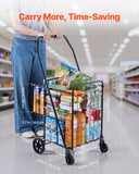 Darrahopens Pet Care > Cat Supplies > Cat Scratchers VEVOR Shopping Cart, Folding Grocery Utility Cart with Dual Baskets, Waterproof Liner & Wheels, 45 KG Large Load Capacity, Heavy Duty Laundry Basket for Laundry, Shopping, Camping, Grocery, Luggage