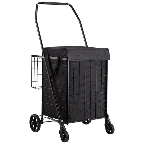 Darrahopens Pet Care > Cat Supplies > Cat Scratchers VEVOR Shopping Cart, Folding Grocery Utility Cart with Dual Baskets, Waterproof Liner & Wheels, 45 KG Large Load Capacity, Heavy Duty Laundry Basket for Laundry, Shopping, Camping, Grocery, Luggage
