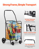 Darrahopens Pet Care > Cat Supplies > Cat Scratchers VEVOR Shopping Cart, Folding Grocery Utility Cart with Swivel Wheels, 40.8 kg Large Load Capacity, Heavy Duty Rolling Laundry Basket Butler for Laundry, Shopping, Camping, Grocery, Luggage, Black