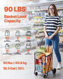Darrahopens Pet Care > Cat Supplies > Cat Scratchers VEVOR Shopping Cart, Folding Grocery Utility Cart with Swivel Wheels, 40.8 kg Large Load Capacity, Heavy Duty Rolling Laundry Basket Butler for Laundry, Shopping, Camping, Grocery, Luggage, Black
