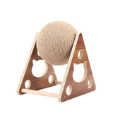 Darrahopens Pet Care > Cat Supplies > Cat Scratchers Wooden Cat Scratcher Toy with Rotating Sisal Ball Scratch Post Triangle Frame