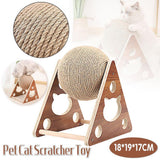 Darrahopens Pet Care > Cat Supplies > Cat Scratchers Wooden Cat Scratcher Toy with Rotating Sisal Ball Scratch Post Triangle Frame