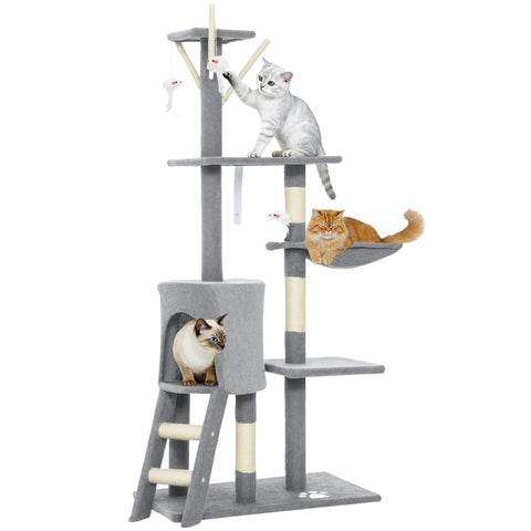Darrahopens Pet Care > Cat Supplies > Cat Scratching Posts CARLA HOME 134cm Cat Tree for Indoor Cats with Hammock, Plush Perch & Sisal Scratching Posts for Kittens & Adult Cats (Light Grey)