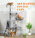 Darrahopens Pet Care > Cat Supplies > Cat Scratching Posts CARLA HOME 134cm Cat Tree for Indoor Cats with Hammock, Plush Perch & Sisal Scratching Posts for Kittens & Adult Cats (Light Grey)