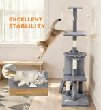 Darrahopens Pet Care > Cat Supplies > Cat Scratching Posts CARLA HOME 134cm Cat Tree for Indoor Cats with Hammock, Plush Perch & Sisal Scratching Posts for Kittens & Adult Cats (Light Grey)