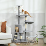 Darrahopens Pet Care > Cat Supplies > Cat Scratching Posts CARLA HOME 134cm Cat Tree for Indoor Cats with Hammock, Plush Perch & Sisal Scratching Posts for Kittens & Adult Cats (Light Grey)