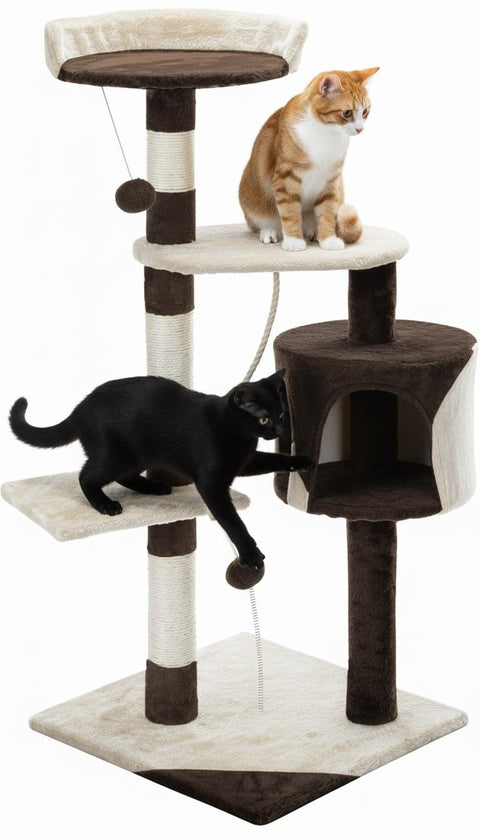 Darrahopens Pet Care > Cat Supplies > Cat Scratching Posts CARLA HOME 140cm Cat Tree for Indoor Cats with Plush Perch, Sisal Scratching Posts & Condo for Kittens & Adult Cats (Beige)