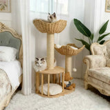 Darrahopens Pet Care > Cat Supplies > Cat Scratching Posts Large Cat Scratching Post Tree Tower with Baskets and Cubby Cave in Natural Wood & White, 60x40x99cm In Australia - Darrahopens