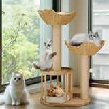 Darrahopens Pet Care > Cat Supplies > Cat Scratching Posts Large Cat Scratching Post Tree Tower with Baskets and Cubby Cave in Natural Wood & White, 60x40x99cm In Australia - Darrahopens