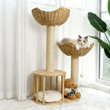 Darrahopens Pet Care > Cat Supplies > Cat Scratching Posts Large Cat Scratching Post Tree Tower with Baskets and Cubby Cave in Natural Wood & White, 60x40x99cm In Australia - Darrahopens