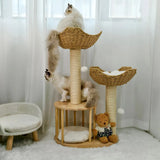 Darrahopens Pet Care > Cat Supplies > Cat Scratching Posts Large Cat Scratching Post Tree Tower with Baskets and Cubby Cave in Natural Wood & White, 60x40x99cm In Australia - Darrahopens