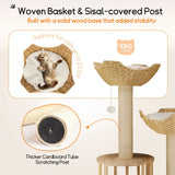 Darrahopens Pet Care > Cat Supplies > Cat Scratching Posts Large Cat Scratching Post Tree Tower with Baskets and Cubby Cave in Natural Wood & White, 60x40x99cm In Australia - Darrahopens