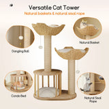 Darrahopens Pet Care > Cat Supplies > Cat Scratching Posts Large Cat Scratching Post Tree Tower with Baskets and Cubby Cave in Natural Wood & White, 60x40x99cm In Australia - Darrahopens