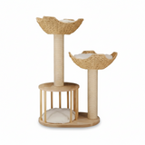 Darrahopens Pet Care > Cat Supplies > Cat Scratching Posts P&P Natural Wood White 3-Tier Cat Tower with Scratching Post, Condo and Plush Baskets