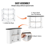Darrahopens Pet Care > Cat Supplies > Cat Scratching Posts VEVOR Portable Tradeshow Podium Table, 1300 x 465 x 950 mm, Display Exhibition Counter Stand Booth Fair with Wall, Foldable Promotion Retail Bar Table Pop Up Podium with Storage Rack, Carrying Bag