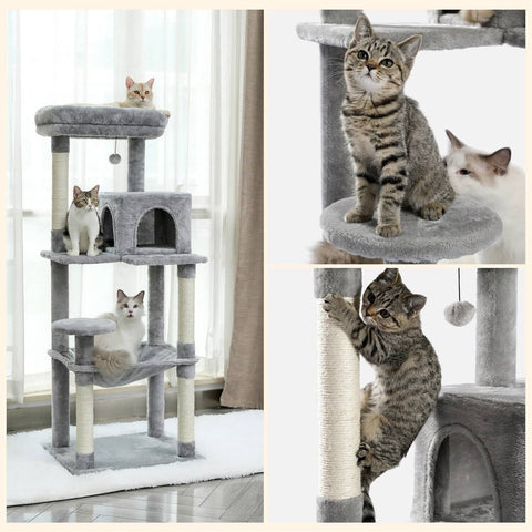 Darrahopens Pet Care > Cat Supplies Grey Road Cat Tree Tower Scratching Post Scratcher Cats Condo House Bed 143cm