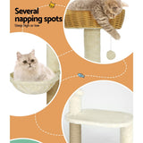 Darrahopens Pet Care > Cat Supplies i.Pet Cat Tree Tower Scratching Post Wood Bed Condo House Rattan Ladder 138cm