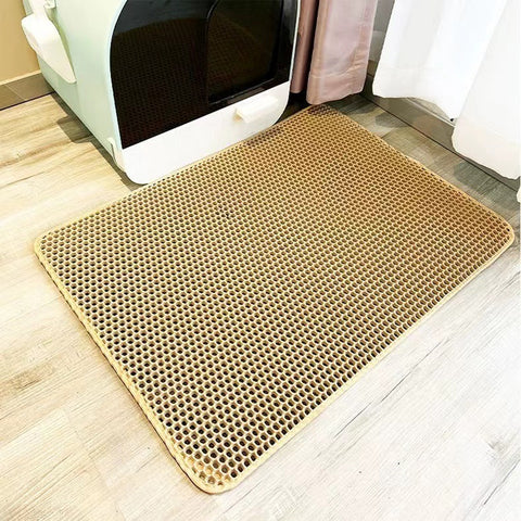 Darrahopens Pet Care > Cleaning & Maintenance > Pet Cleaning Supplies 2-PCS Beige Double Layer Cat Litter Mat Honeycomb Design Waterproof EVA Trapping Mat for Litter Box Tracking Control 40x50cm Easy Clean Australian Pet Supplies