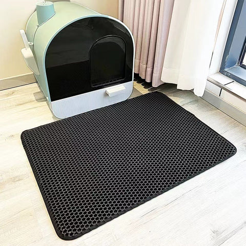 Darrahopens Pet Care > Cleaning & Maintenance > Pet Cleaning Supplies 2-PCS Black Double Layer Cat Litter Mat Honeycomb Design Waterproof EVA Trapping Mat for Litter Box Tracking Control 40x50cm Easy Clean Australian Pet Supplies