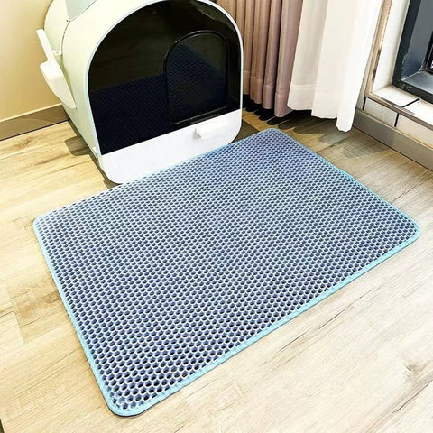 Darrahopens Pet Care > Cleaning & Maintenance > Pet Cleaning Supplies 2-PCS Blue Double Layer Cat Litter Mat Honeycomb Design Waterproof EVA Trapping Mat for Litter Box Tracking Control 40x50cm Easy Clean Australian Pet Supplies