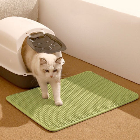 Darrahopens Pet Care > Cleaning & Maintenance > Pet Cleaning Supplies 2-PCS Green Double Layer Cat Litter Mat Honeycomb Design Waterproof EVA Trapping Mat for Litter Box Tracking Control 40x50cm Easy Clean Australian Pet Supplies